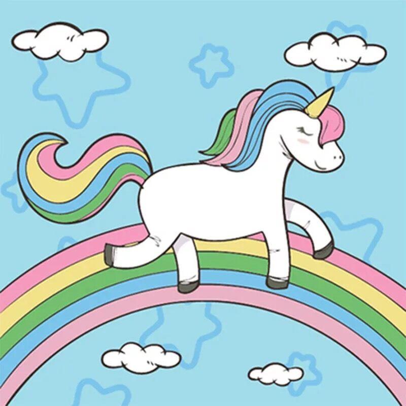Dibujo de Unicornio Caminando sobre Arco Iris Pintar por Números Niños