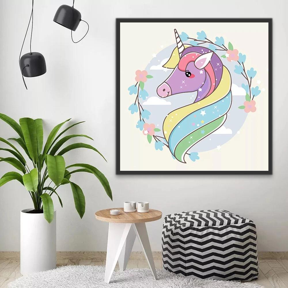 Dibujo de Unicornio en Círculo de Flores Pintar por Números Niños