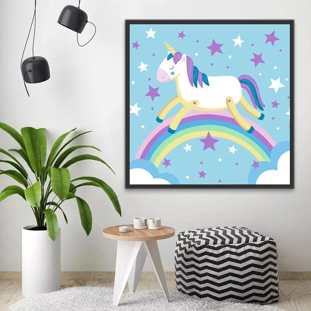 Dibujo de Unicornio y Arco Iris y Estrellas Pintar por Números Niños