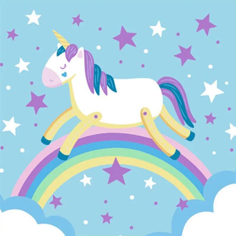 Dibujo de Unicornio y Arco Iris y Estrellas Pintar por Números Niños