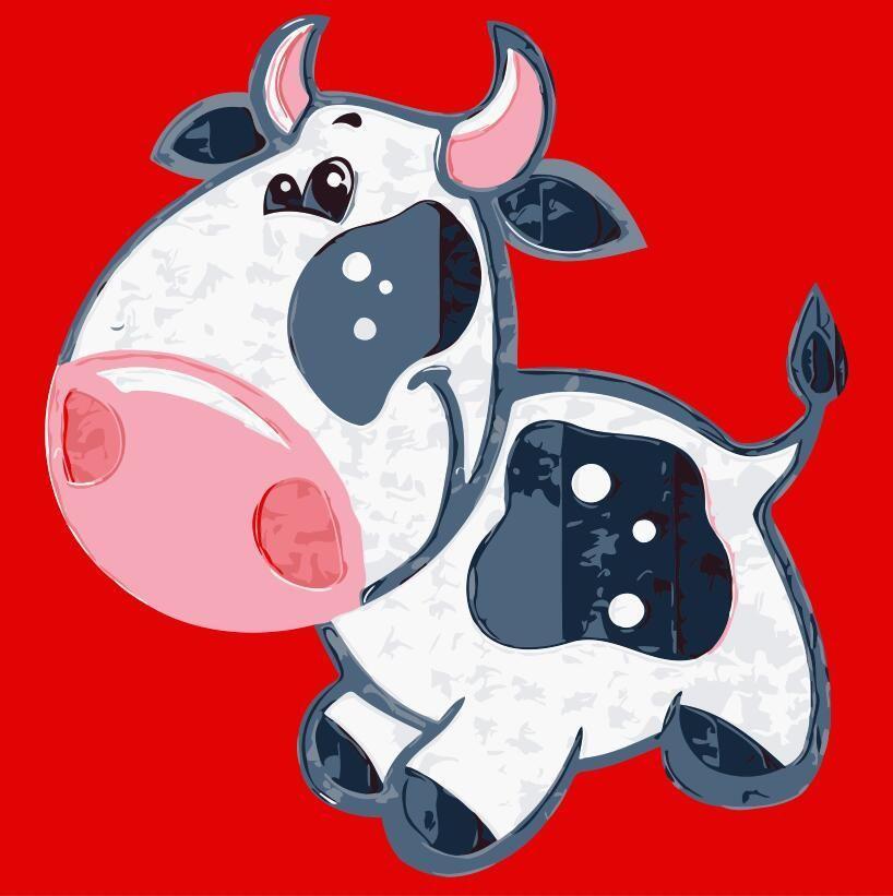 Dibujo de Vaca Lechera Pequeña Linda con Fondo Rojo Pintar por Números Niños