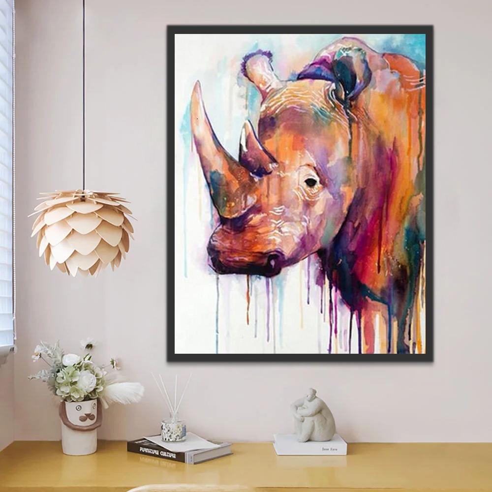 Dibujo en Acuarela de un Rinoceronte Pintar por Números