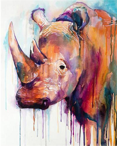 Dibujo en Acuarela de un Rinoceronte Pintar por Números