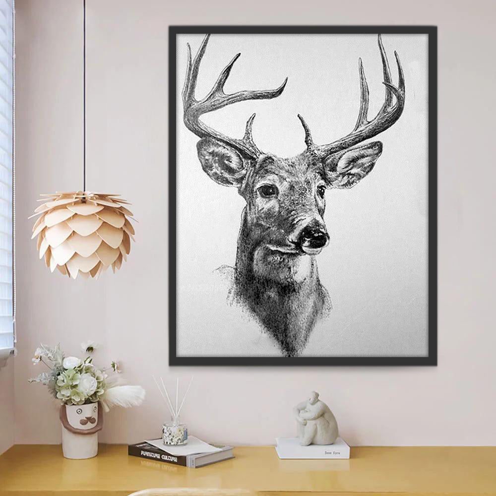Dibujo en Blanco y Negro Estilo Cabeza de Ciervo Pintar por Números