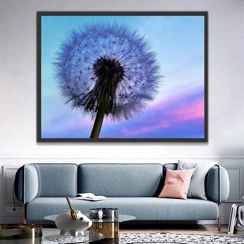 Diente de León con Cielo Hermoso de Color Azul y Morado Pintar por Números