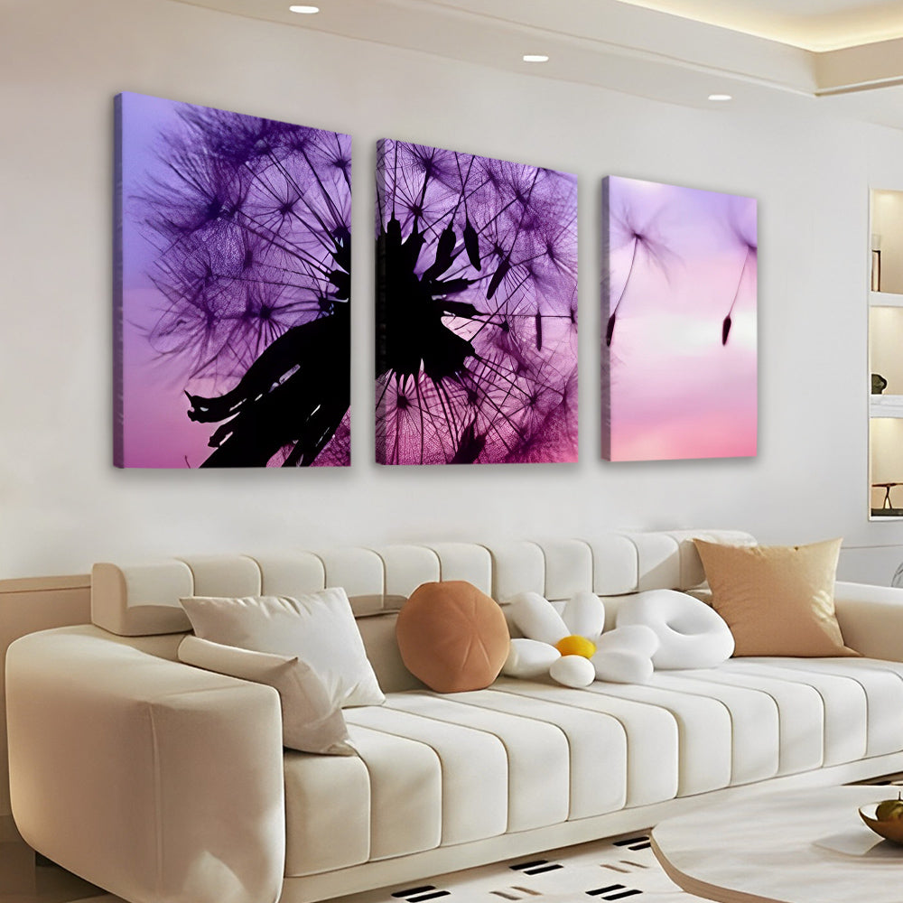 Diente de León con Semillas en el Fondo Morado 3 Partes Pintar por Números