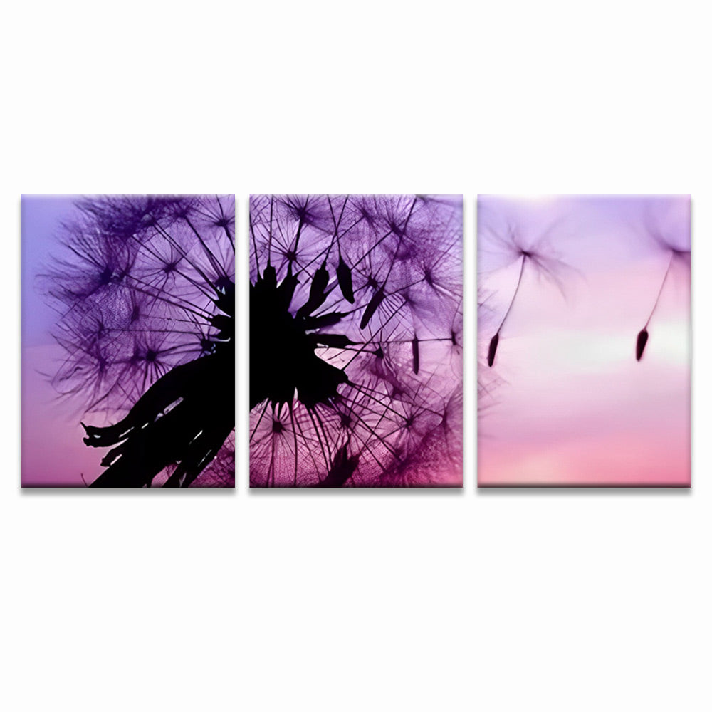 Diente de León con Semillas en el Fondo Morado 3 Partes Pintar por Números