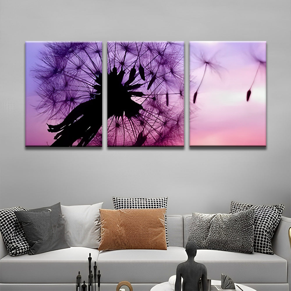 Diente de León con Semillas en el Fondo Morado 3 Partes Pintar por Números