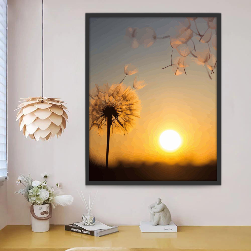 Diente de León con Semillas Volando en el Viento al Atardecer Pintar por Números