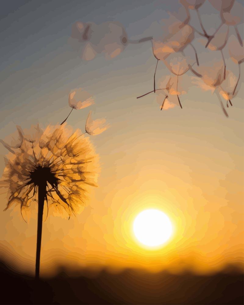 Diente de León con Semillas Volando en el Viento al Atardecer Pintar por Números