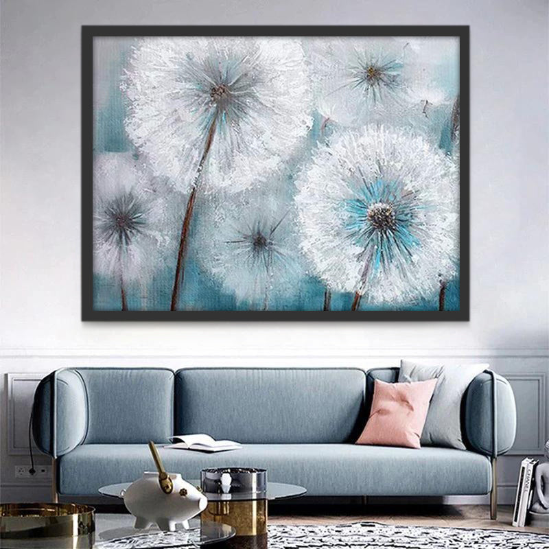 Diente de León de Color Blanco en el Fondo Azul Pintar por Números