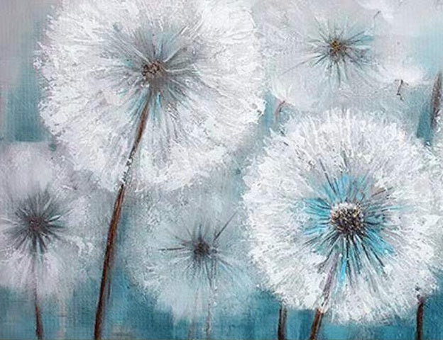 Diente de León de Color Blanco en el Fondo Azul Pintar por Números
