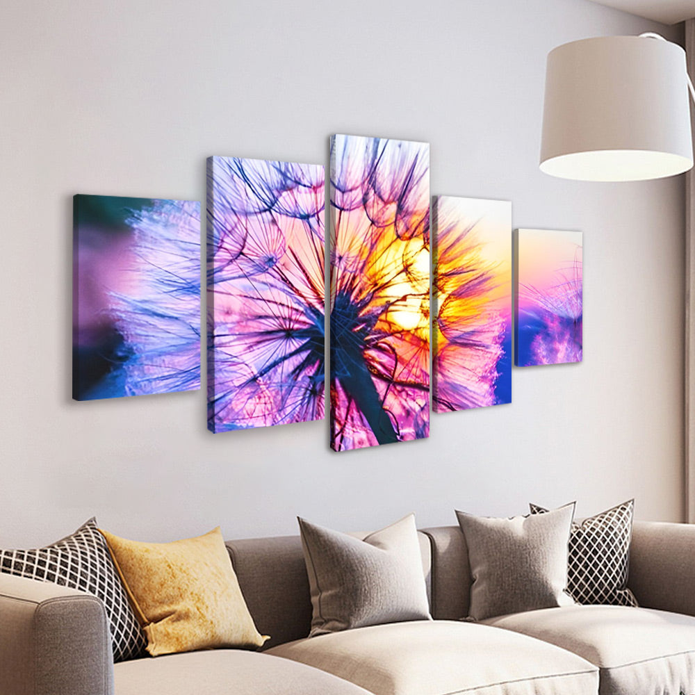 Diente de León de Color Morado al Atardecer 5 Partes Pintar por Números