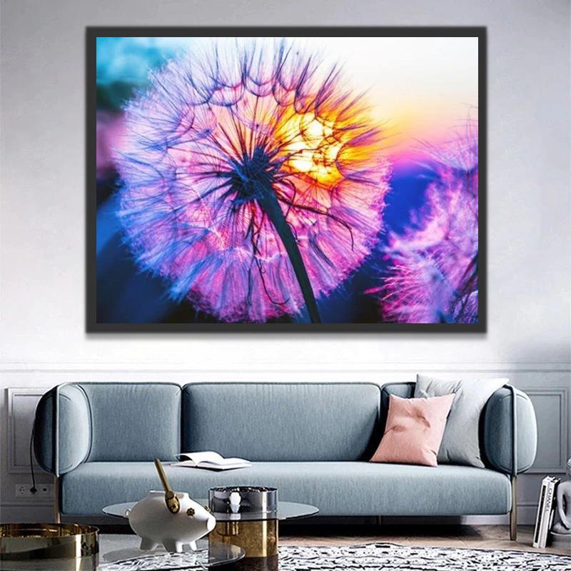 Diente de León de Color Morado con la Puesta del Sol Pintar por Números
