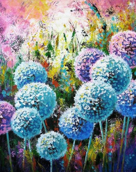 Diente de León de Color Morado y Azul Pintar por Números