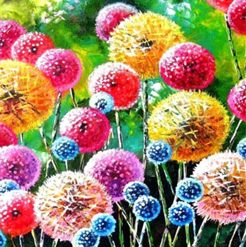 Diente de León de Colores Diferentes en el Fondo Verde Pintar por Números