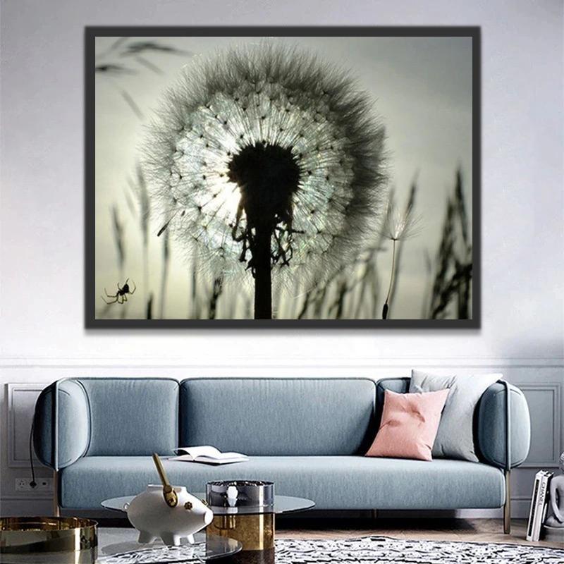 Diente de León en Contraluz en Blanco y Negro Pintar por Números
