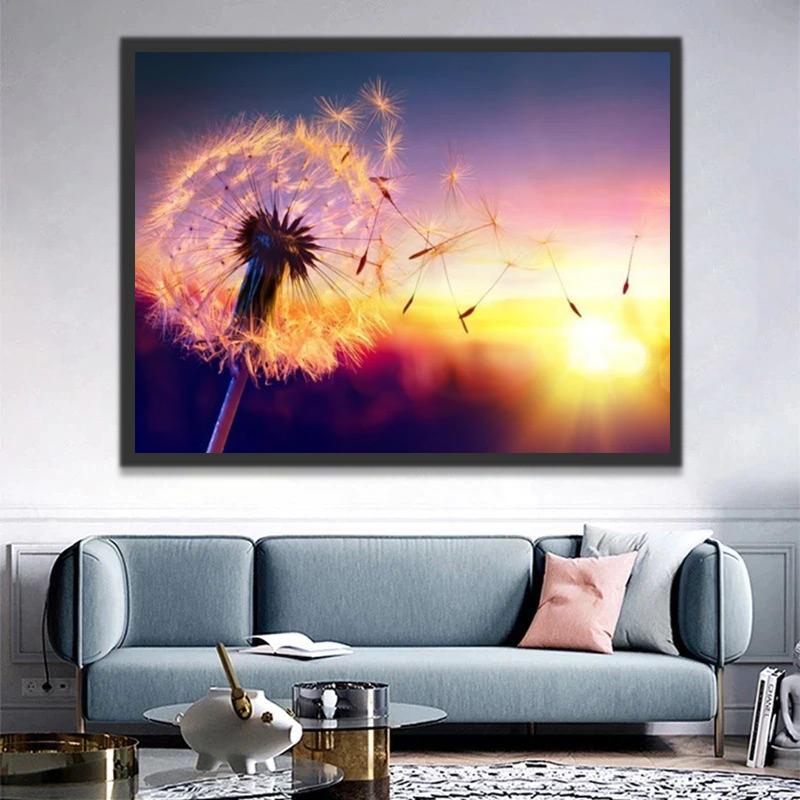 Diente de León en el Viento Durante la Puesta del Sol Pintar por Números