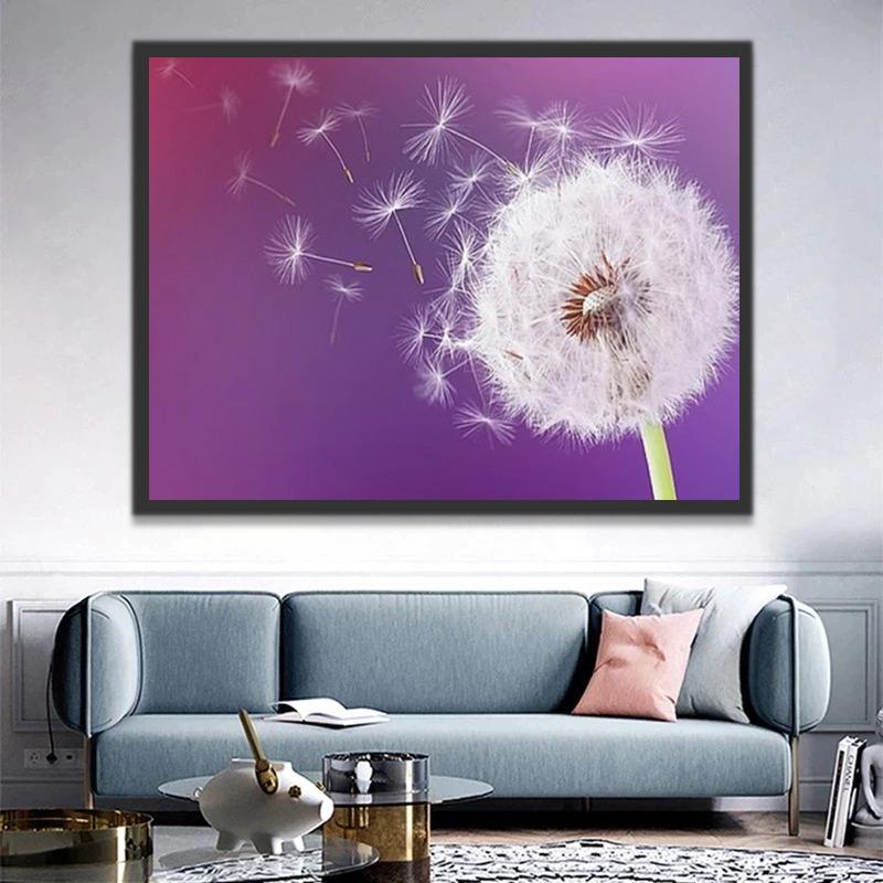 Diente de León y Semillas con Fondo Morado Degradado Pintar por Números