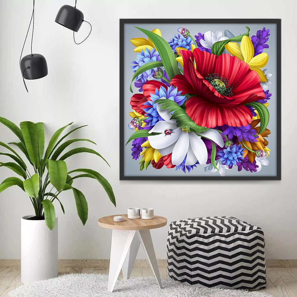 Diferentes Flores Coloridas Dispuestas en Forma de Cuadrado Pintar por Números