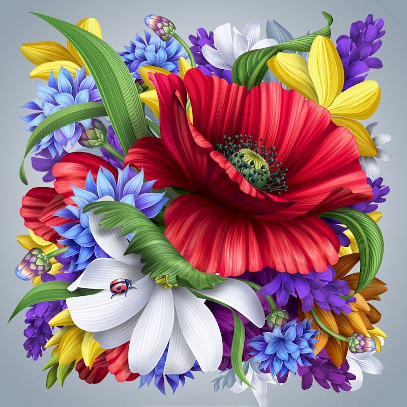 Diferentes Flores Coloridas Dispuestas en Forma de Cuadrado Pintar por Números