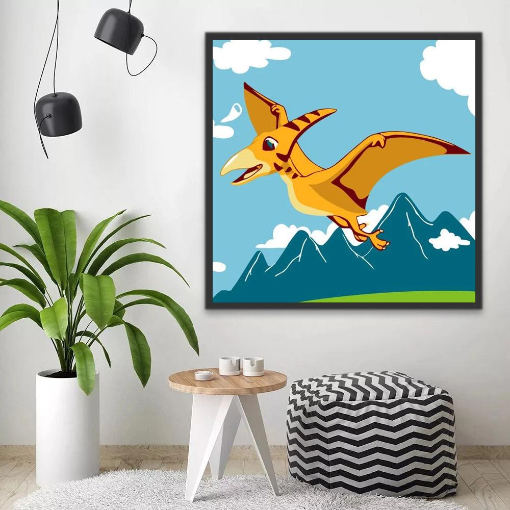 Dinosaurio Alado Volando entre Montañas Pintar por Números Niños