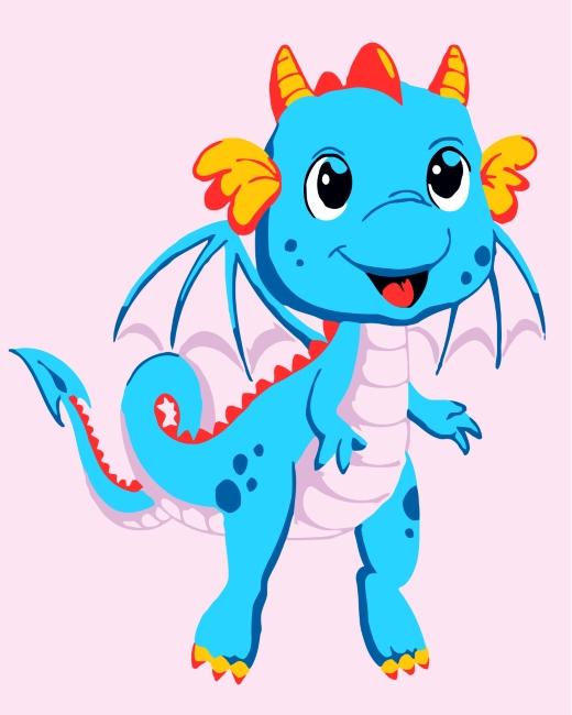 Dinosaurio Azul Lindo Alado en Dibujos Animados Pintar por Números Niños