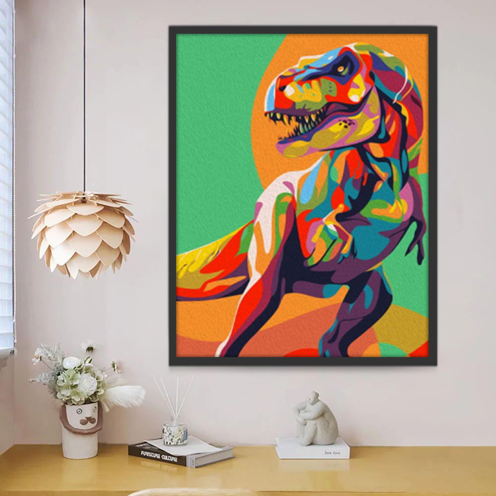 Dinosaurio Colorido con Fondo de Colores Brillantes Pintar por Números