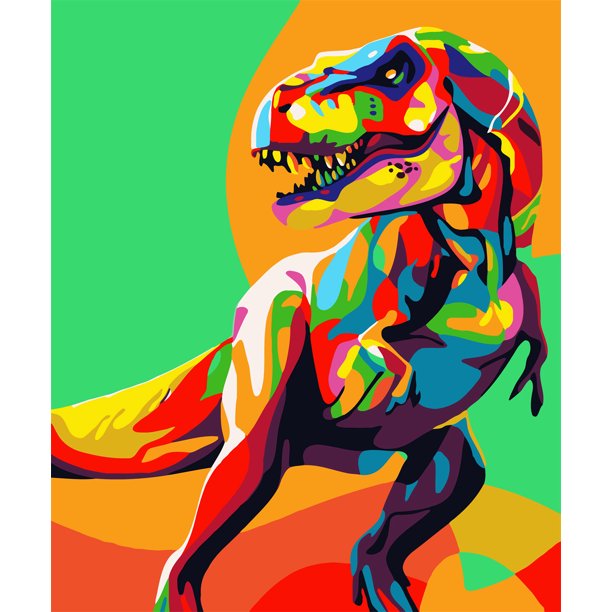 Dinosaurio Colorido con Fondo de Colores Brillantes Pintar por Números