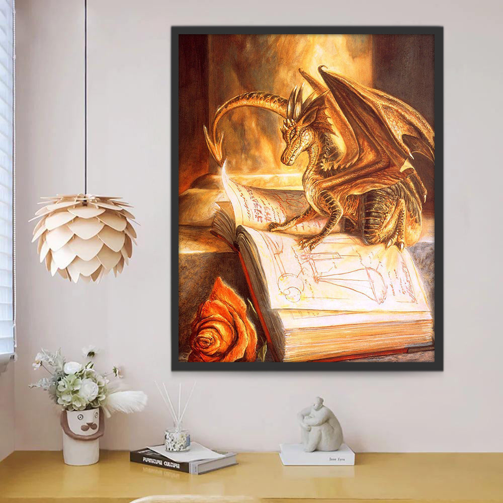 Dinosaurio Dorado Pequeño y Rosa Roja y un Libro Pintar por Números