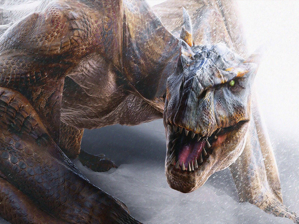 Dinosaurio Feroz con Ojos Verdes en la Nieve Pintar por Números