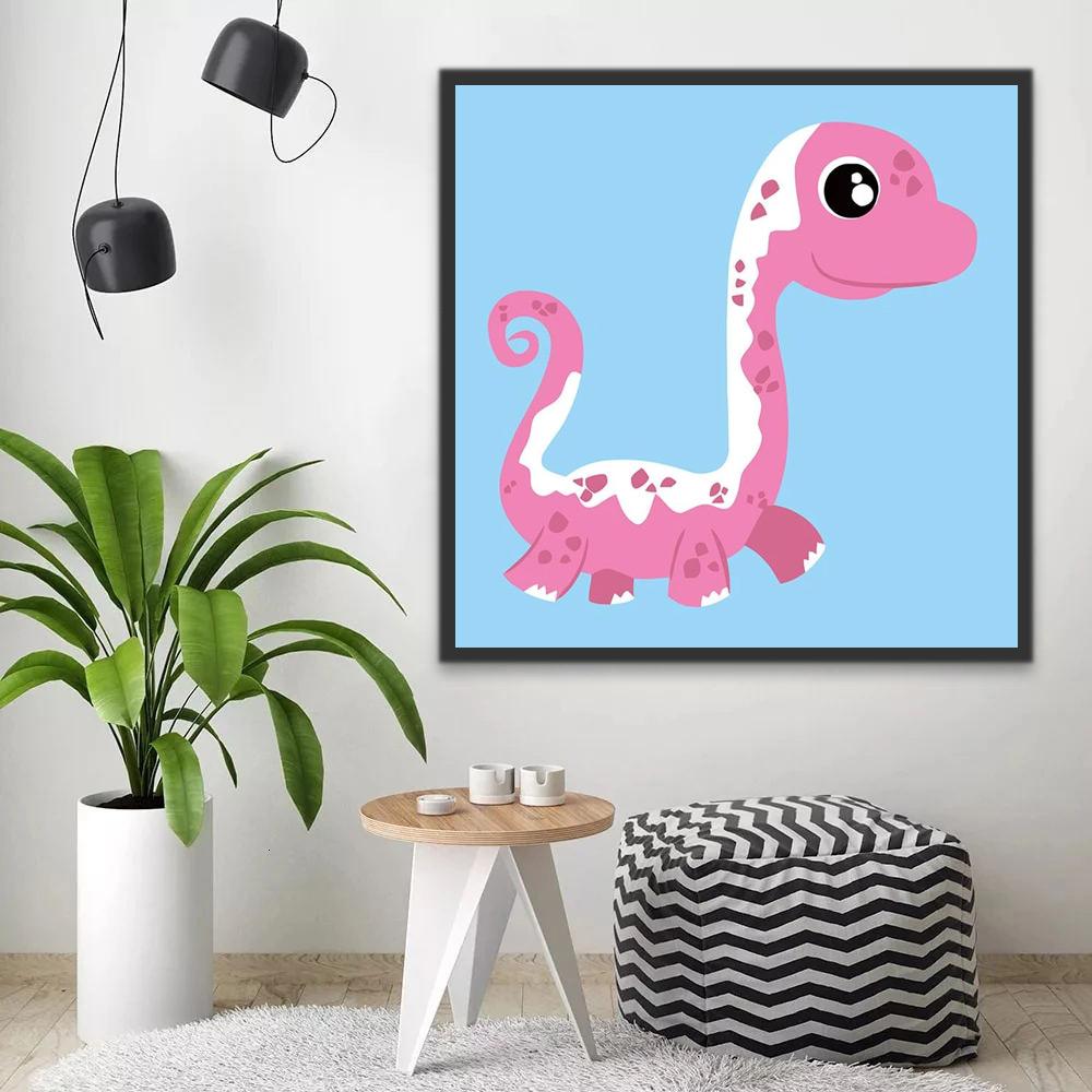 Dinosaurio Rosado Adorable con Cuello Largo Pintar por Números Niños