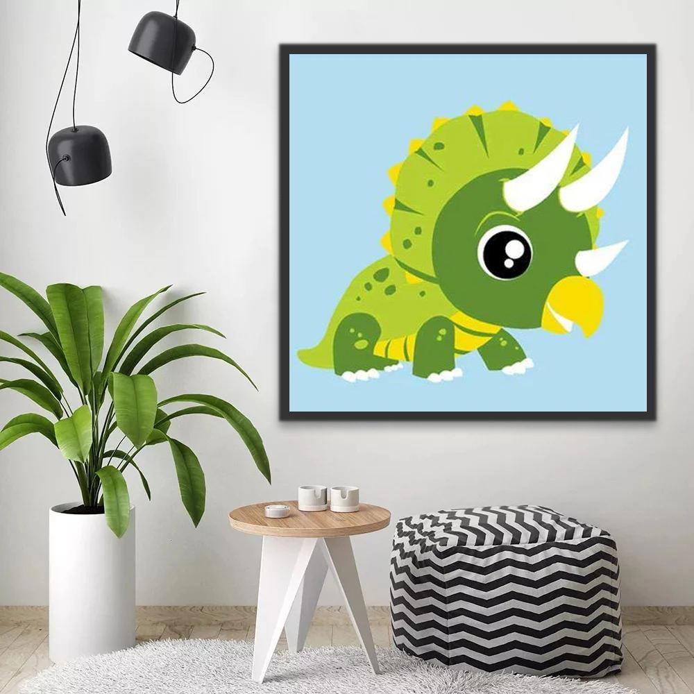 Dinosaurio Verde Adorable con Cuernos Pintar por Números Niños