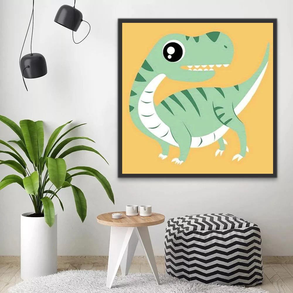Dinosaurio Verde Adorable en Dibujos Animados Pintar por Números Niños