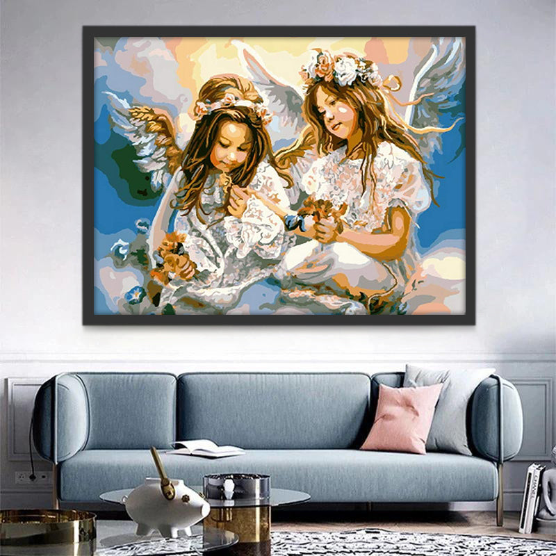 Dos Ángeles Niñas sobre Nubes Pintar por Números