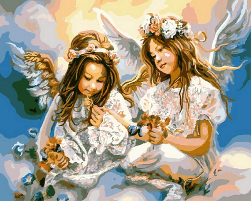 Dos Ángeles Niñas sobre Nubes Pintar por Números
