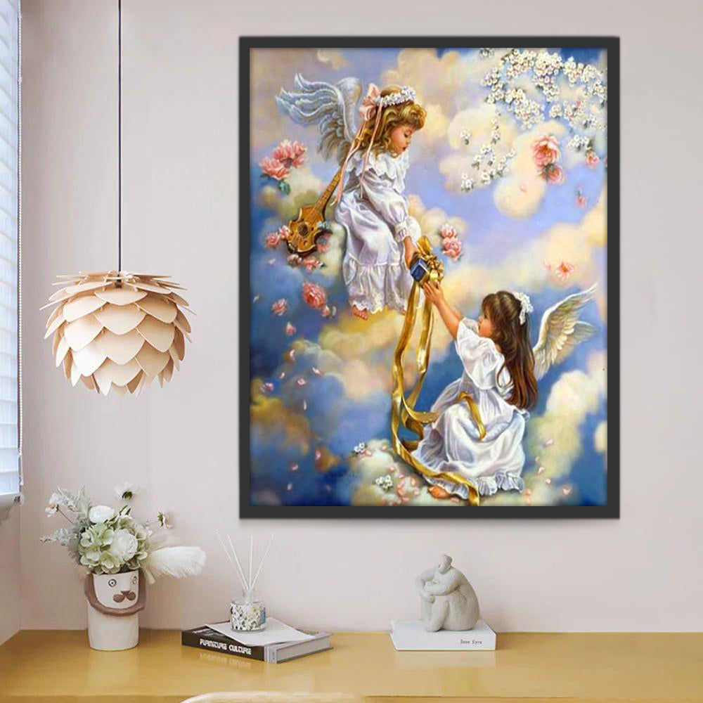 Dos Angelitos entre Nubes Blancas Pintar por Números