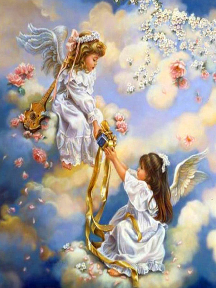 Dos Angelitos entre Nubes Blancas Pintar por Números