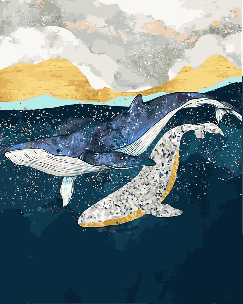 Dos Ballenas en Océano Oscuro Pintar por Números
