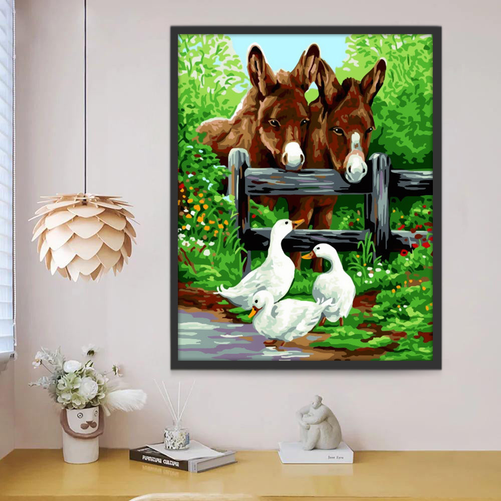 Dos Burros Mirando Patos por Valla Pintar por Números