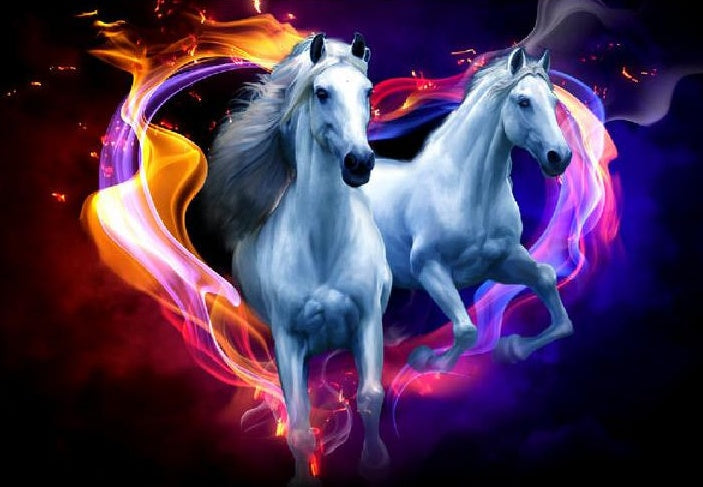 Dos Caballos Blancos en Corazón Fuego Pintar por Números
