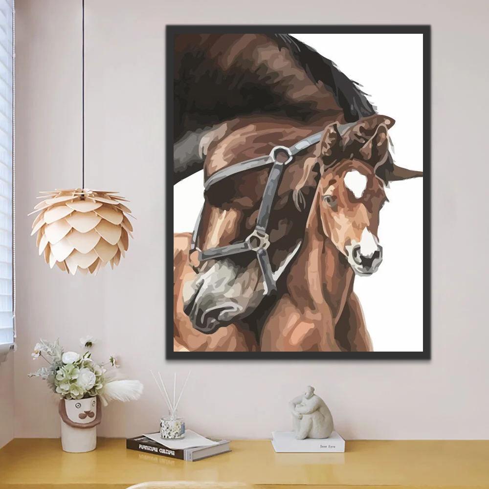 Dos Caballos Marrones con Fondo Blanco Pintar por Números