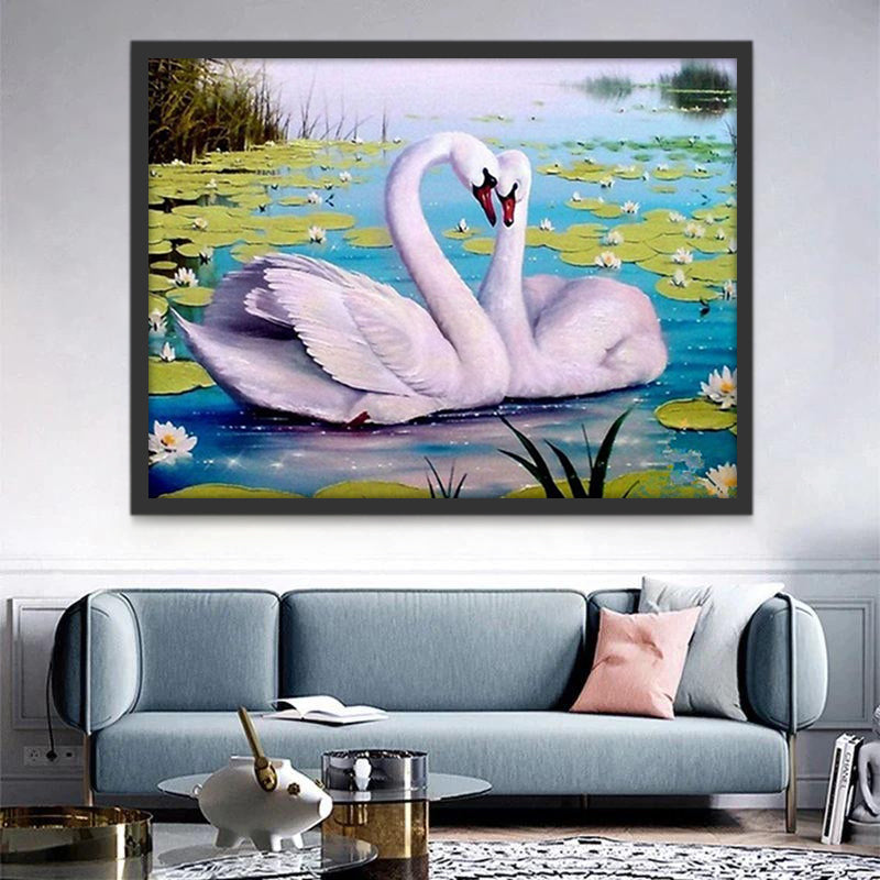 Dos Cisnes y Nenúfar en Lago Pintar por Números