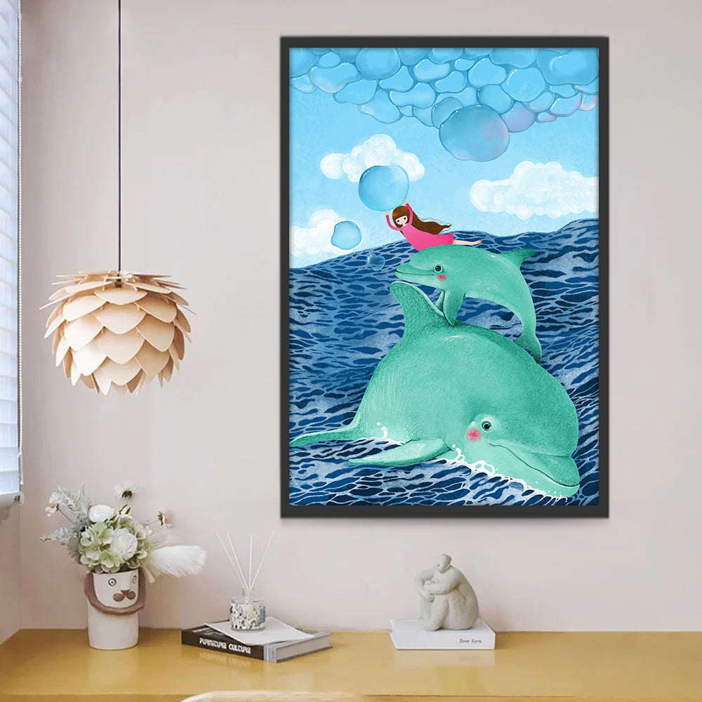 Dos Delfines Verdes y Niña en el Mar Pintar por Números