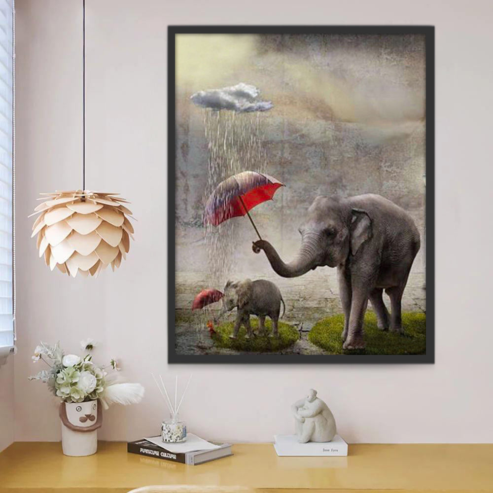 Dos Elefantes con Paraguas Bajo la Lluvia Pintar por Números