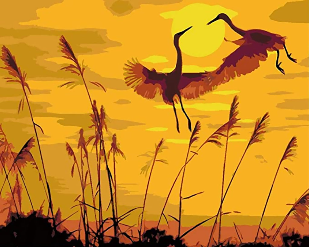 Dos Garcetas y Puesta del Sol Pintar por Números