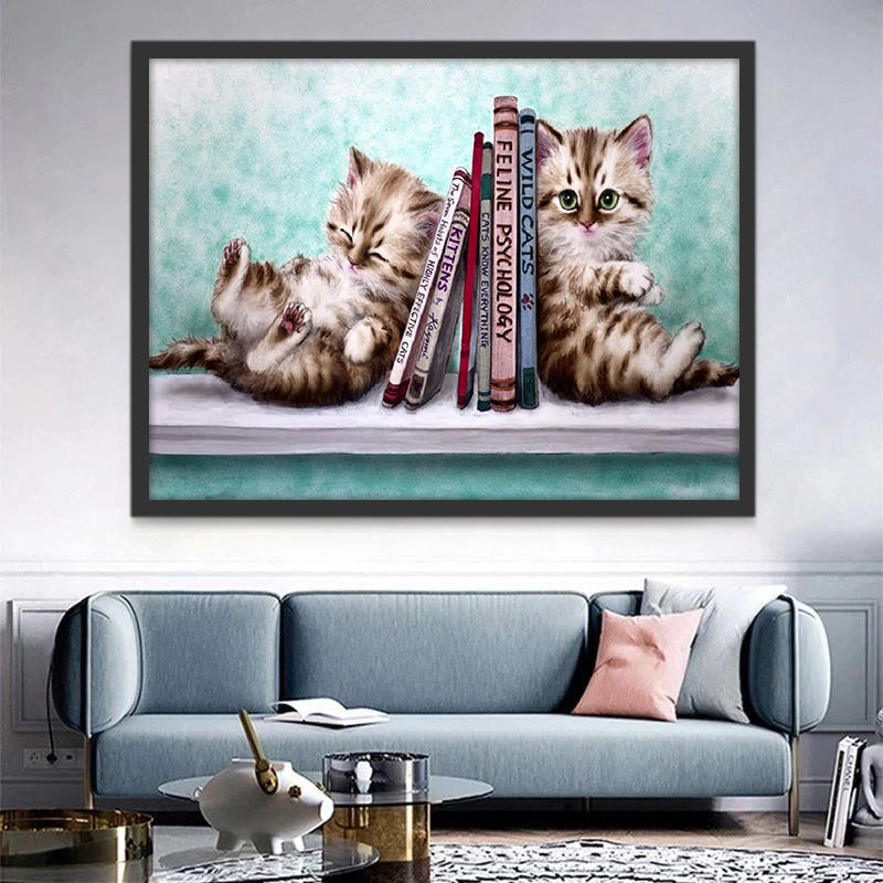 Dos Gatos Apoyándose a los Dos Lados de los Libros Pintar por Números