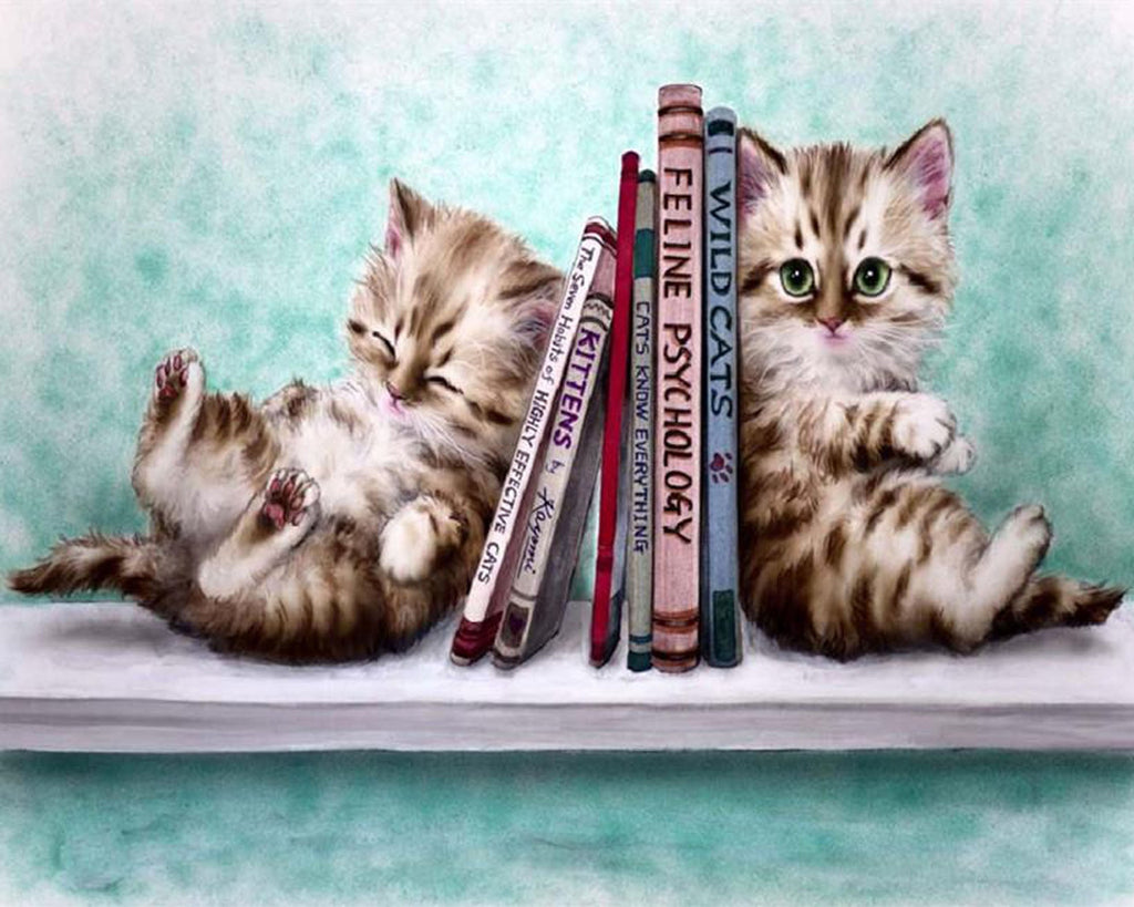 Dos Gatos Apoyándose a los Dos Lados de los Libros Pintar por Números