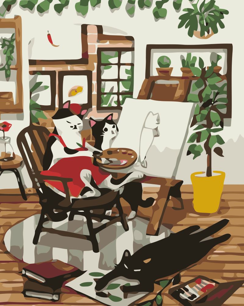 Dos Gatos Dibujando en el Cuarto Pintar por Números