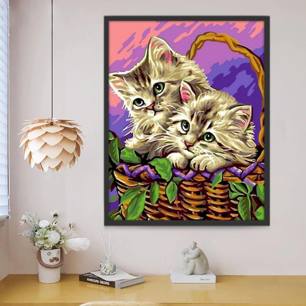Dos Gatos en la Canastilla de Flores Pintar por Números